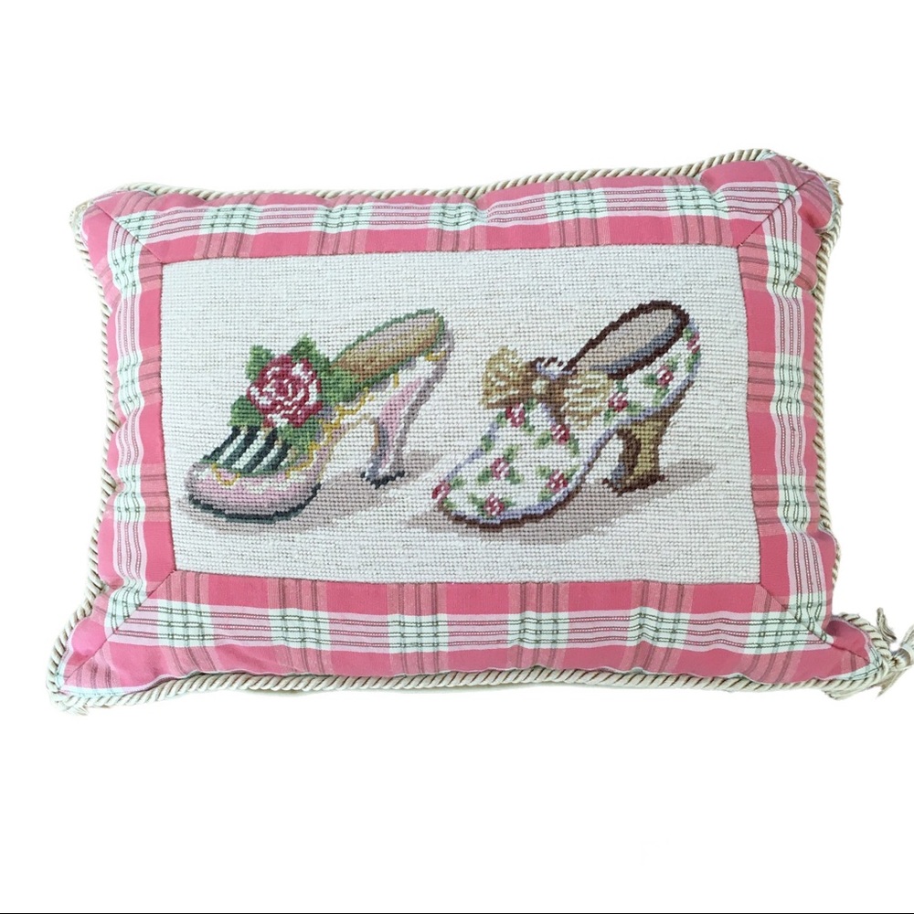 Pink Plaid Needlepoint Shoes Pillow